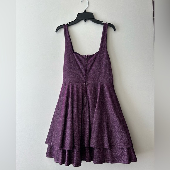 Square Neck Double Hem Fit-And-Flare Glitter Dress - Picture 2 of 3